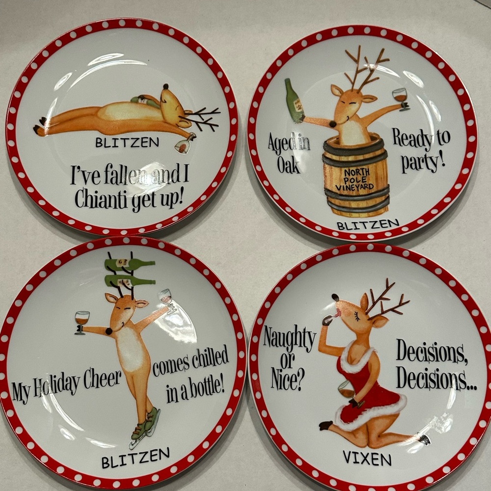 Festive Red and White Reindeer Humorous Holiday Decor Dessert Appetizer Plates